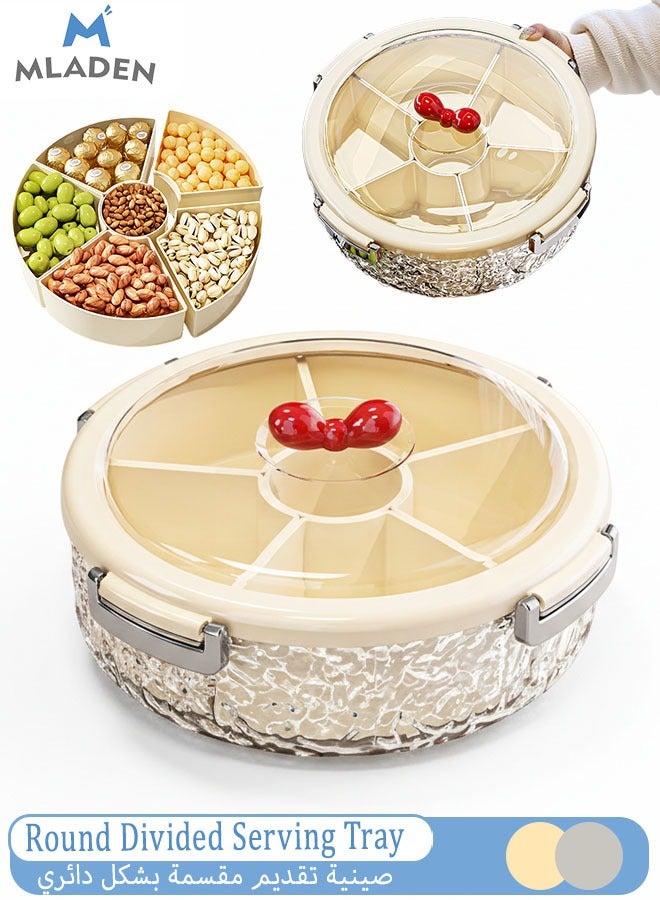 MLADEN 6-Compartment Serving Tray with Lid, Divided Snack Storage Container for Nuts, Dates, Fruit, Candy – Removable Plate for Parties, Picnics, Afternoon Tea (Beige) - Image 1